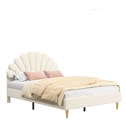 Double bed 140x200 – Petal design in beige velvet