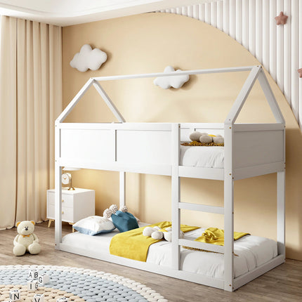 Hochbett mit zwei 90x190 cm Betten – Weißes Holzgestell