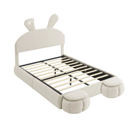 Double storage bed 140x200 – Beige velvet with storage and LED lighting