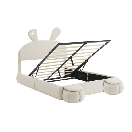 Double storage bed 140x200 – Beige velvet with storage and LED lighting