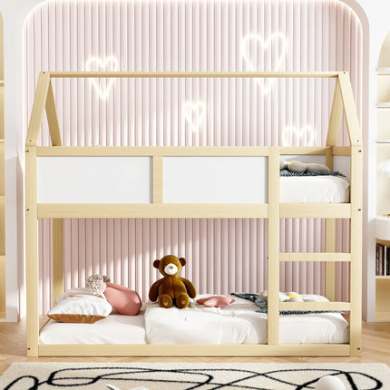 Hochbett mit 2 Einzelbetten (90x190 cm) – Holz- und weißes Gestell
