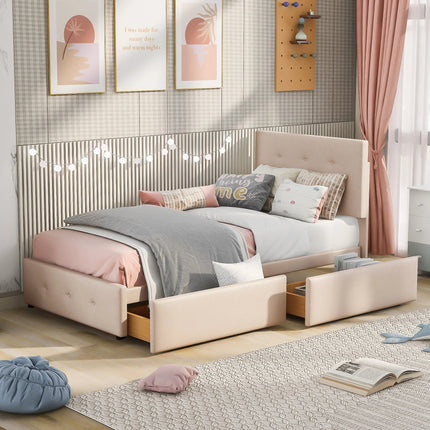 Lit 1 place 90x200 avec tiroirs de rangement – Velours capitonné
