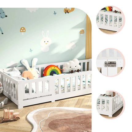 Montessori-Einzelbett 90x200 – Massivholz mit Schutzgitter
