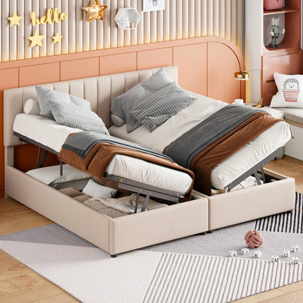 Einzelbett mit Stauraum (90 x 200 cm) und hydraulischer Staufunktion – Stoff