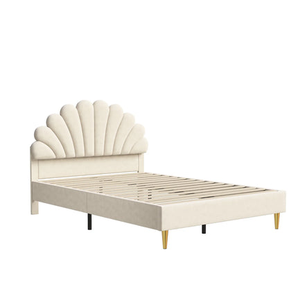Double bed 140x200 – Petal design in beige velvet