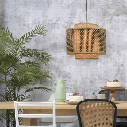 Suspension Bhutan Bambou et Fer Noir Naturel Ø40 cm