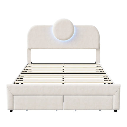 Doppelbett 140x200 cm in Samt mit Stauraum – Rundes LED-Kopfteil