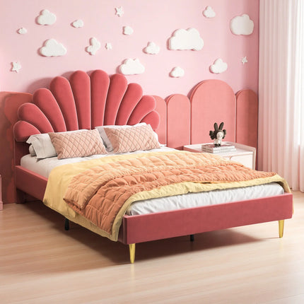 Double bed 140x200 – Petal design in pink velvet