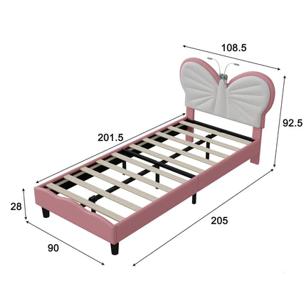 Single bed 90x200 – Pink LED butterfly design