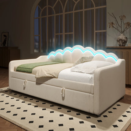 Einzelbett mit Stauraum (90 x 200 cm) – Beigefarbener Samt