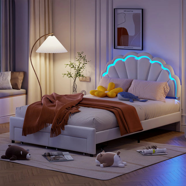 Lit 2 places 140x200 avec tiroir de rangement – Tête fleur LED
