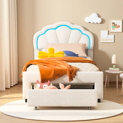 Single bed 90x200 with storage drawer – LED flower headboard