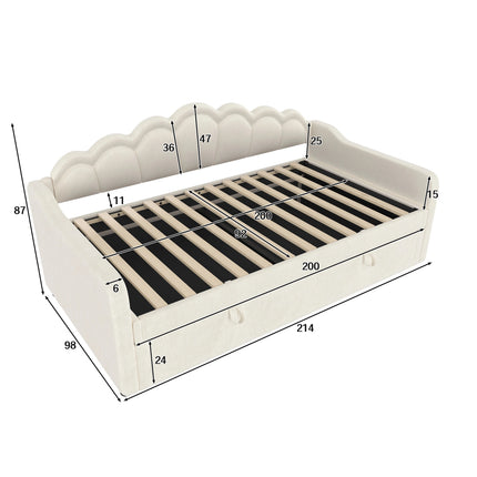 Einzelbett mit Stauraum (90 x 200 cm) – Beigefarbener Samt