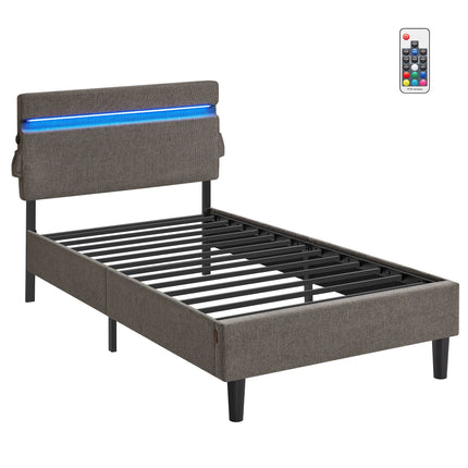 Single bed 90x190 – Metal frame with LED, USB &amp; Type-C Grey