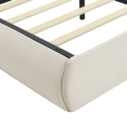Double storage bed 140x200 – Beige velvet with storage and LED lighting