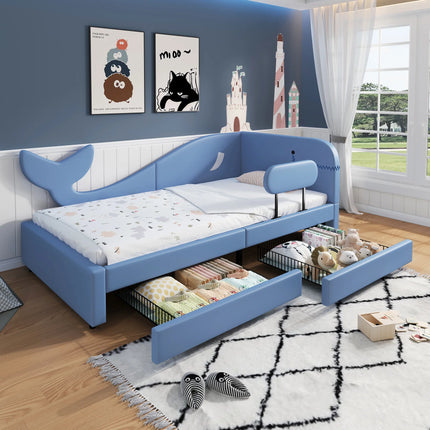 Single bed 90x200 for children with storage – Blue whale design