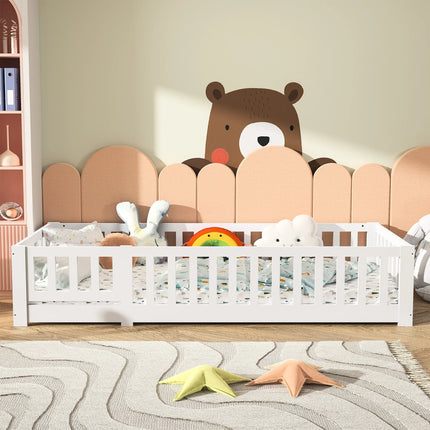 Montessori-Einzelbett 90x200 – Massivholz mit Schutzgitter