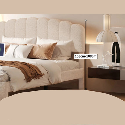 Double bed 160x200 with drawer – Adjustable beige padded teddy headboard