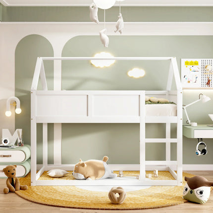 Hochbett mit zwei 90x190 cm Betten – Weißes Holzgestell