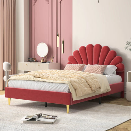 Double bed 140x200 – Petal design in pink velvet