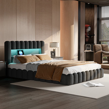 Doppelbett (140 x 200 cm) mit Stauraum – integrierte LED-Beleuchtung und USB-Anschluss