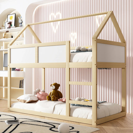 Hochbett mit 2 Einzelbetten (90x190 cm) – Holz- und weißes Gestell