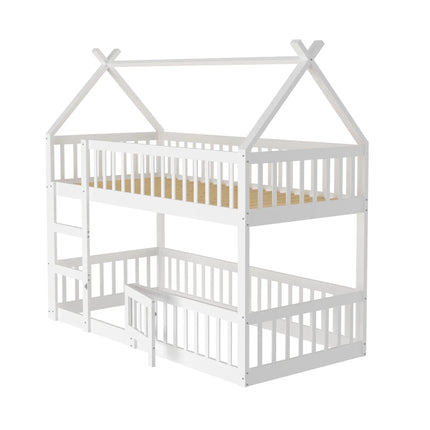Hochbett mit zwei Einzelbetten (90x190 cm) – Weißes Holzgestell