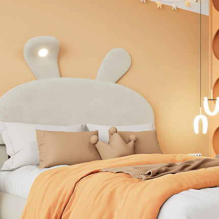 Double storage bed 140x200 – Beige velvet with storage and LED lighting