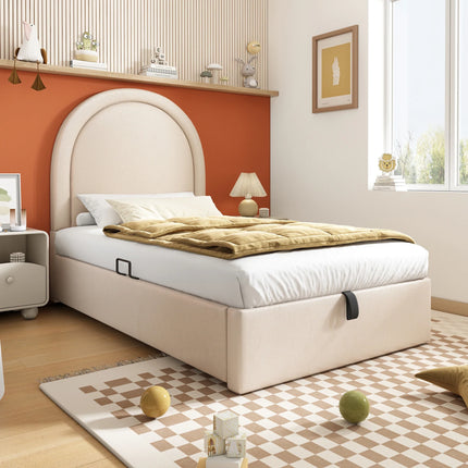 Lit coffre 1 place 90x200 avec rangement – Velours beige