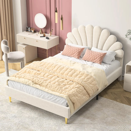 Einzelbett 90x200 – Samt mit gepolstertem, floralem Kopfteil in Rosa oder Beige