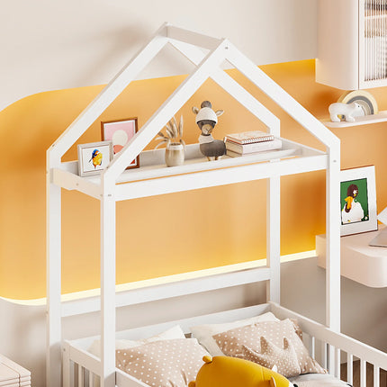 Lit cabane 90x200 en bois – Avec barrières sécurisées Blanc ou Gris