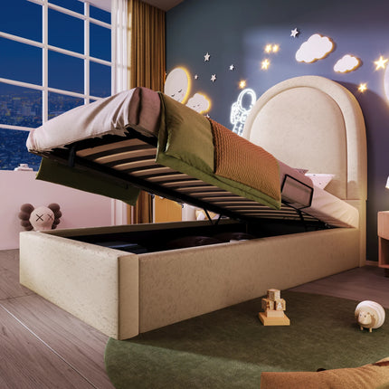 Lit coffre 1 place 90x200 avec rangement – Velours beige