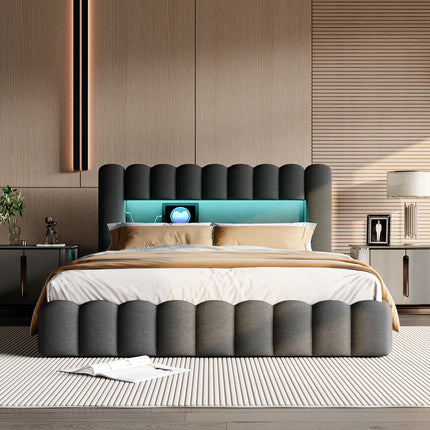 Doppelbett (140 x 200 cm) mit Stauraum – integrierte LED-Beleuchtung und USB-Anschluss