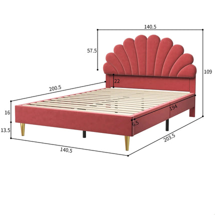 Double bed 140x200 – Petal design in pink velvet