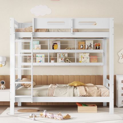 Einzel-Hochbett (90 x 200 cm) – Für 2 Personen – Weißes Holz mit 5-stufiger Leiter und Stauraum