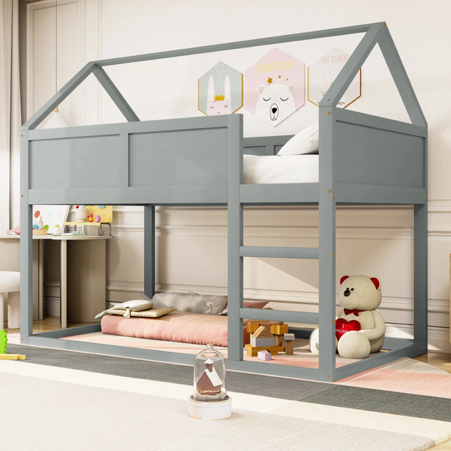 Lit mezzanine 2 lits de 1 place 90x190 – Structure bois gris