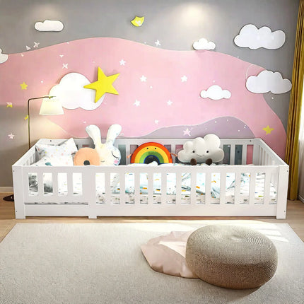 Montessori-Einzelbett 90x200 – Massivholz mit Schutzgitter
