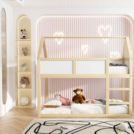 Hochbett mit 2 Einzelbetten (90x190 cm) – Holz- und weißes Gestell