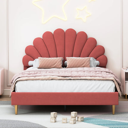 Double bed 140x200 – Petal design in pink velvet