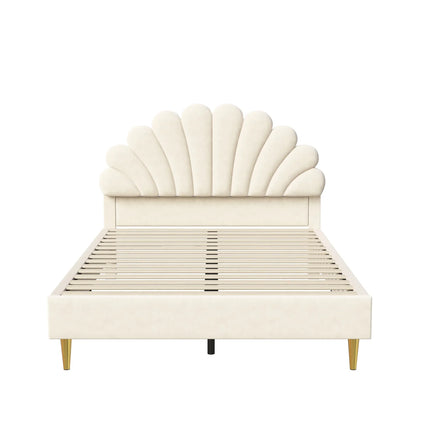 Double bed 140x200 – Petal design in beige velvet
