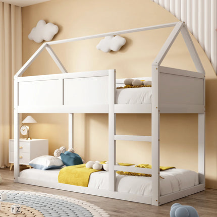 Hochbett mit zwei 90x190 cm Betten – Weißes Holzgestell