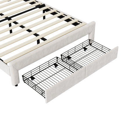 Doppelbett 140x200 cm in Samt mit Stauraum – Rundes LED-Kopfteil