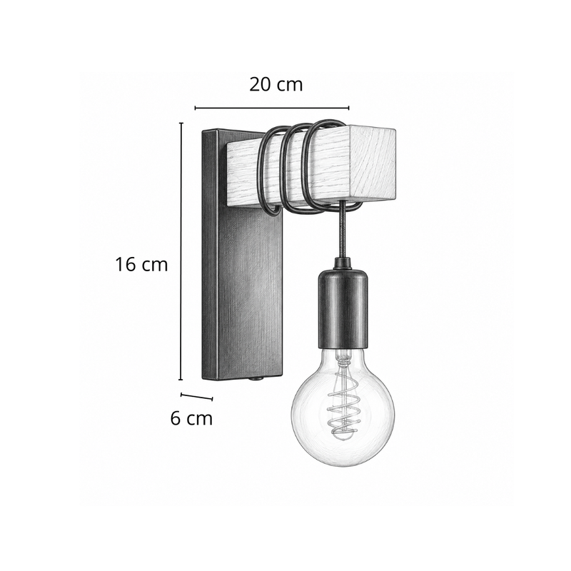 Dimensions Lámpara de pared de madera industrial minimalista