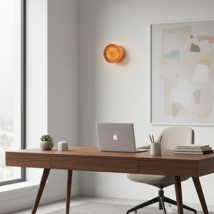 Vintage runde orange Wandleuchte aus gerilltem Acrylglas