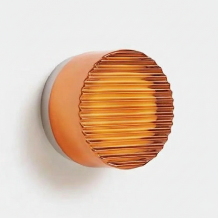 Vintage runde orange Wandleuchte aus gerilltem Acrylglas