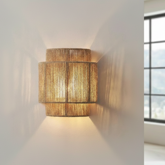 Lámpara de pared de cuerda de ratán