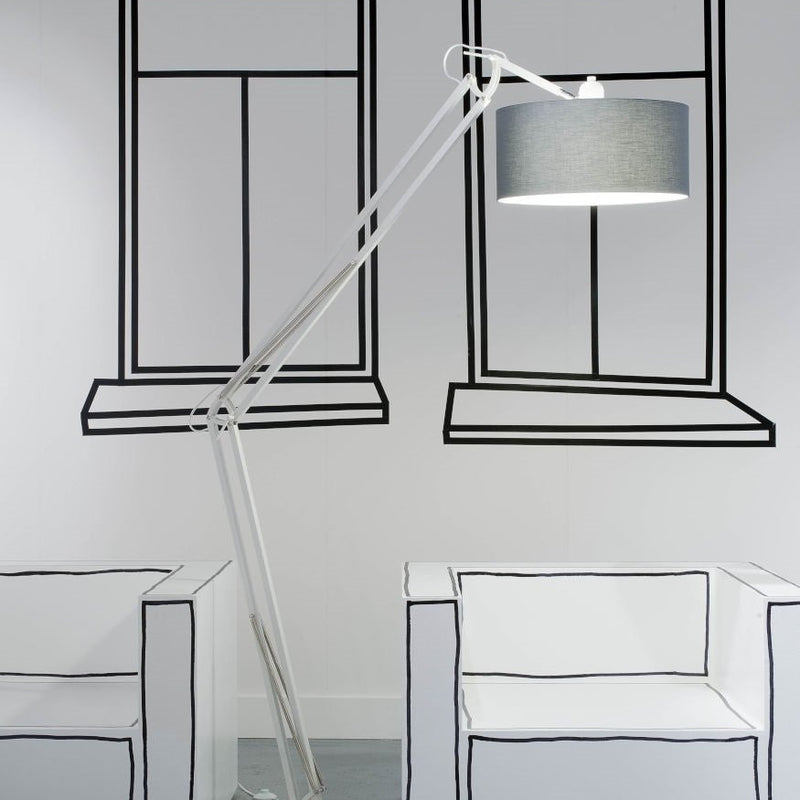 Dimensions Lámpara de pie Milano de hierro niquelado y algodón negro, 235 cm
