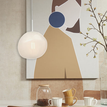 Suspension Helsinki Verre Galet Blanc Laité