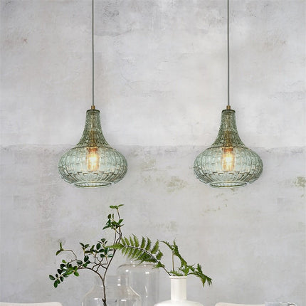 Suspension Venice Goutte Verre Vert & Doré 24 cm