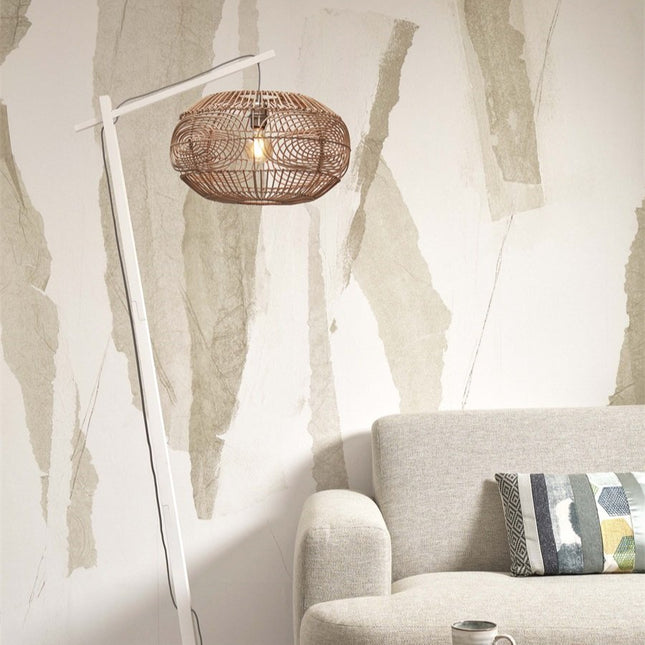 Madeira Stehlampe aus Rattan und Bambus, Naturweiß, 176 cm